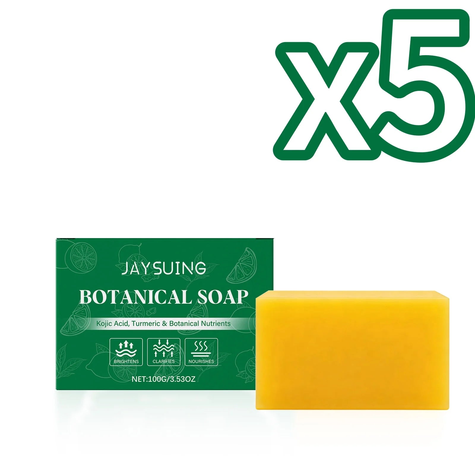 Jaysuing Botanical Soap Deeply Cleanse Skin Remove Dirt Moisturize Dry Skin Gentle Exfoliate Daily Body Wash Turmeric Body Soap Peaceful Pleasures Health and Wellness 100g Boxed X 5PCS