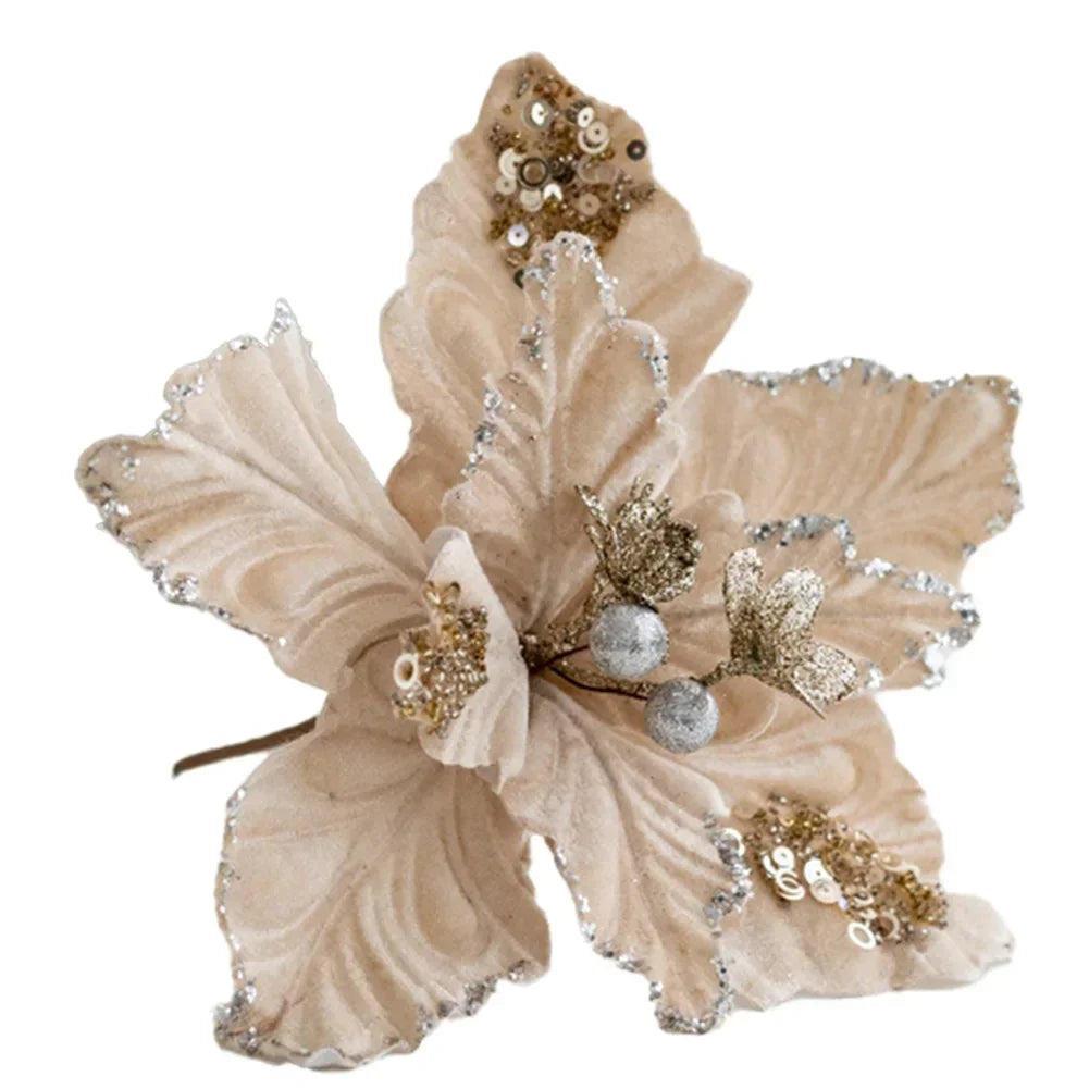 Fabric Christmas Flower Ornament 22cm | Gold, Red, White & More