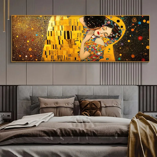 Gustav Klimt 'The Kiss' Canvas Print | Golden Abstract Wall Art Canvas Wall Art Print Peaceful Pleasures Health and Wellness