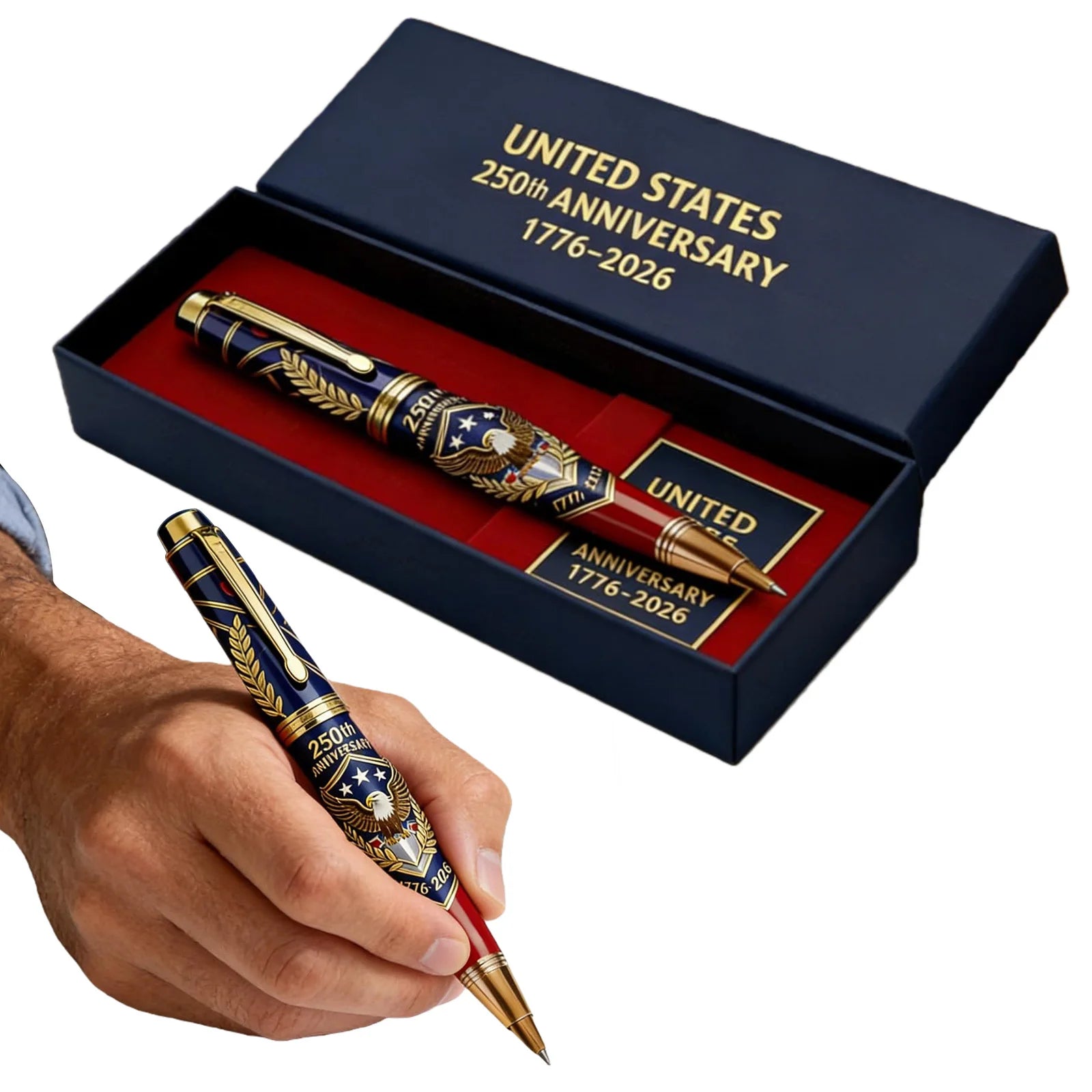1-3PCS USA 250th Anniversary Souvenir Ballpoint Pen With Gift Box Limited Commemorative Writing Tool For Collectors 1776-2026 Peaceful Pleasures Health and Wellness