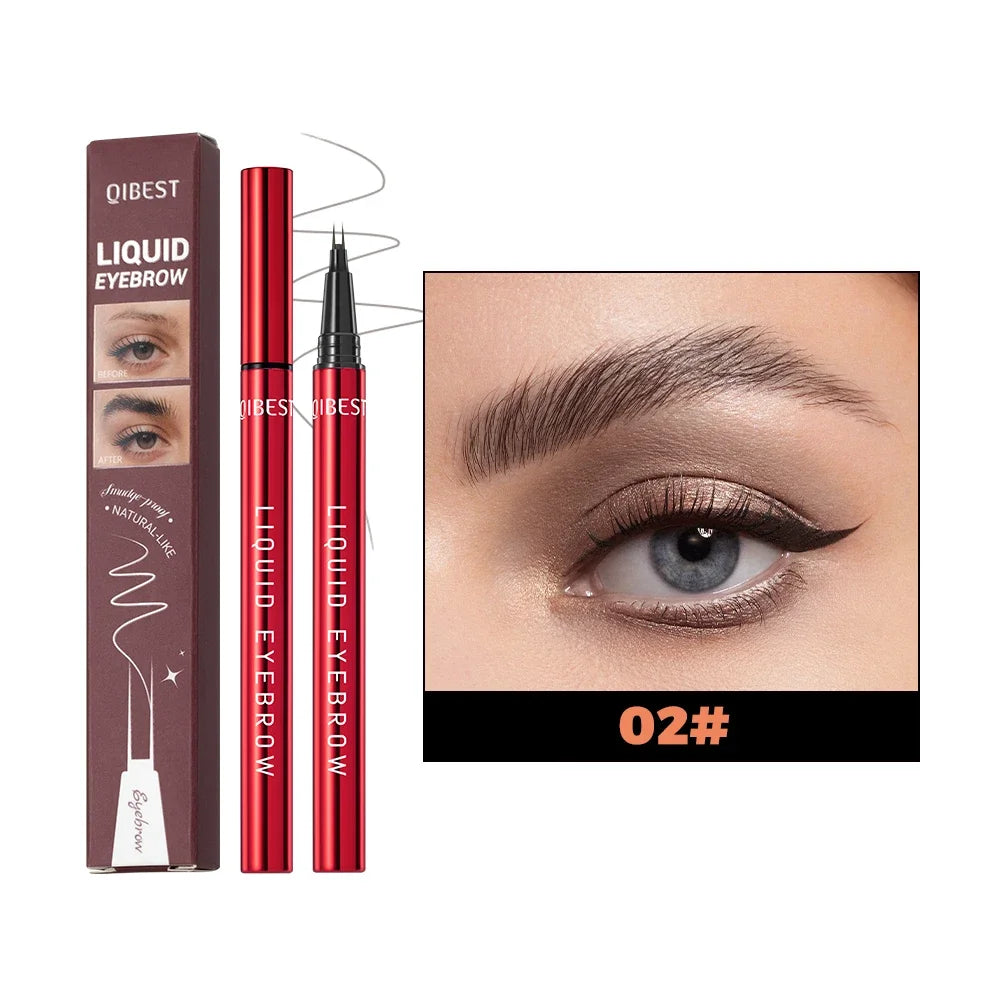 QIBEST 2 Point Wild Eyebrow Pencil Long-Lasting Easy Grip Waterproof Thin Liquid Silkworm Brow Pen Cosmetics Eyebrow Tattoo Peaceful Pleasures Health and Wellness 02
