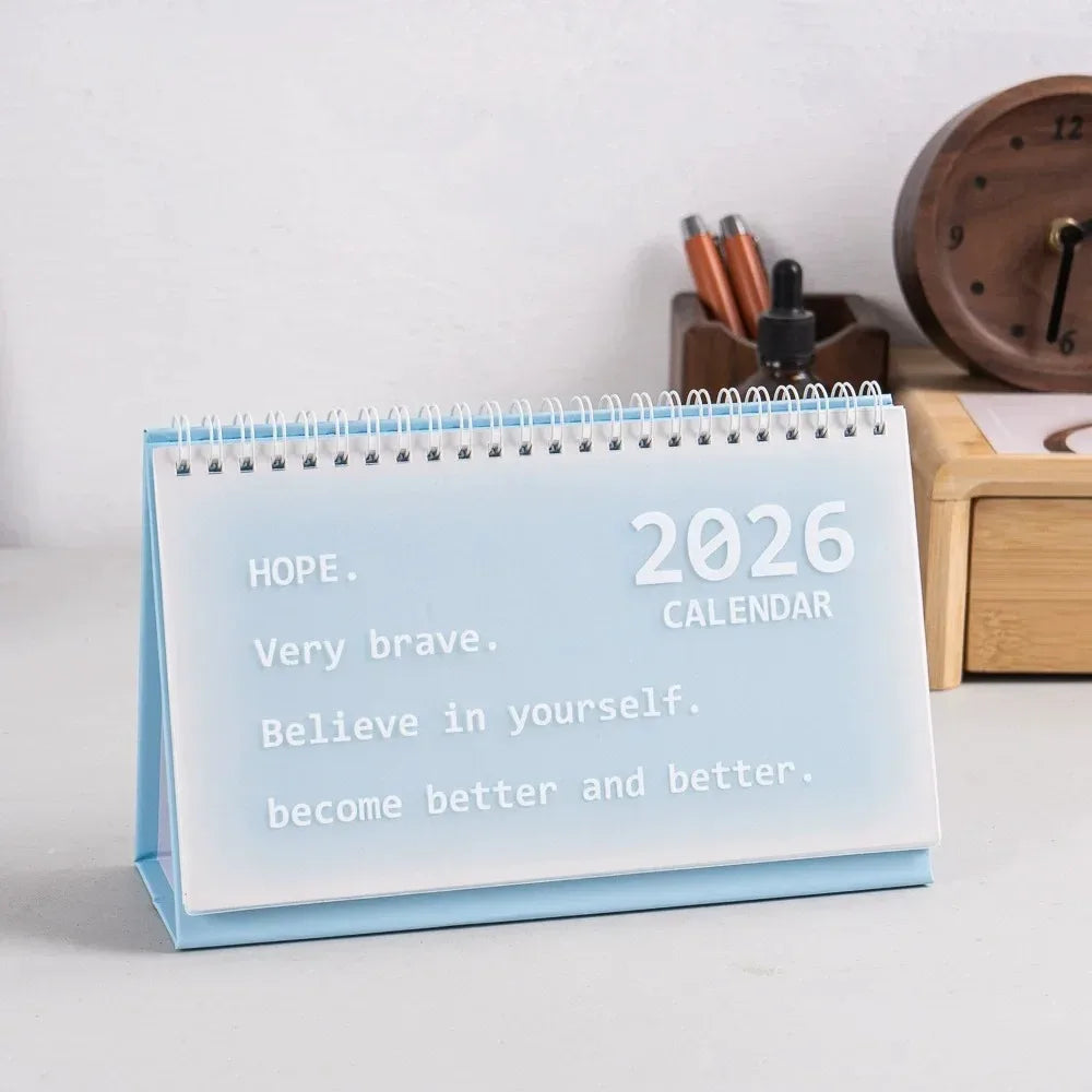 2026 Korean Calendar Simple, Fresh and Creative Desktop Decoration Plan Check in Notebook Peaceful Pleasures Health and Wellness Blue