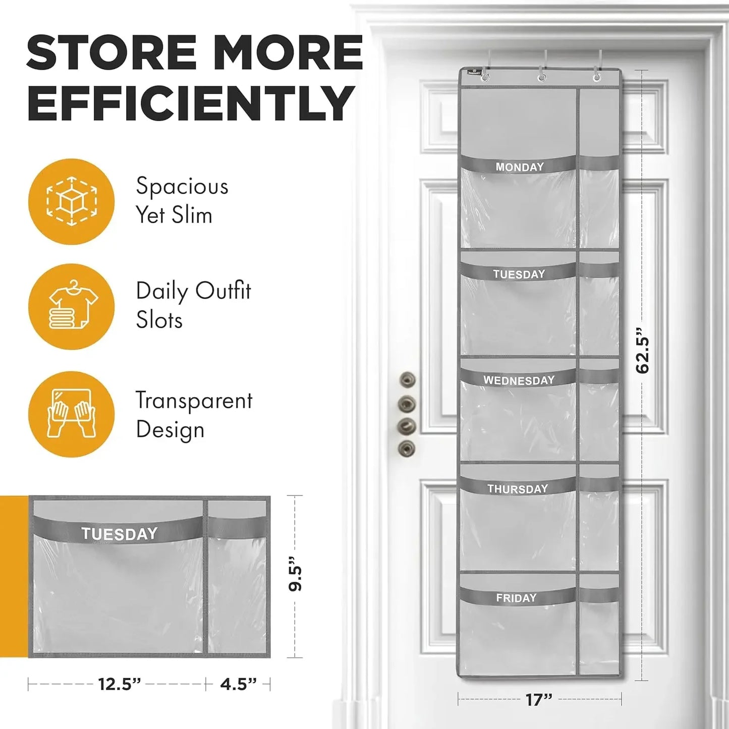 5-Shelf Weekly Clothes Organizer with Day Labels - Space-Saving Hanging Storage for Kids (Grey) Peaceful Pleasures Health and Wellness
