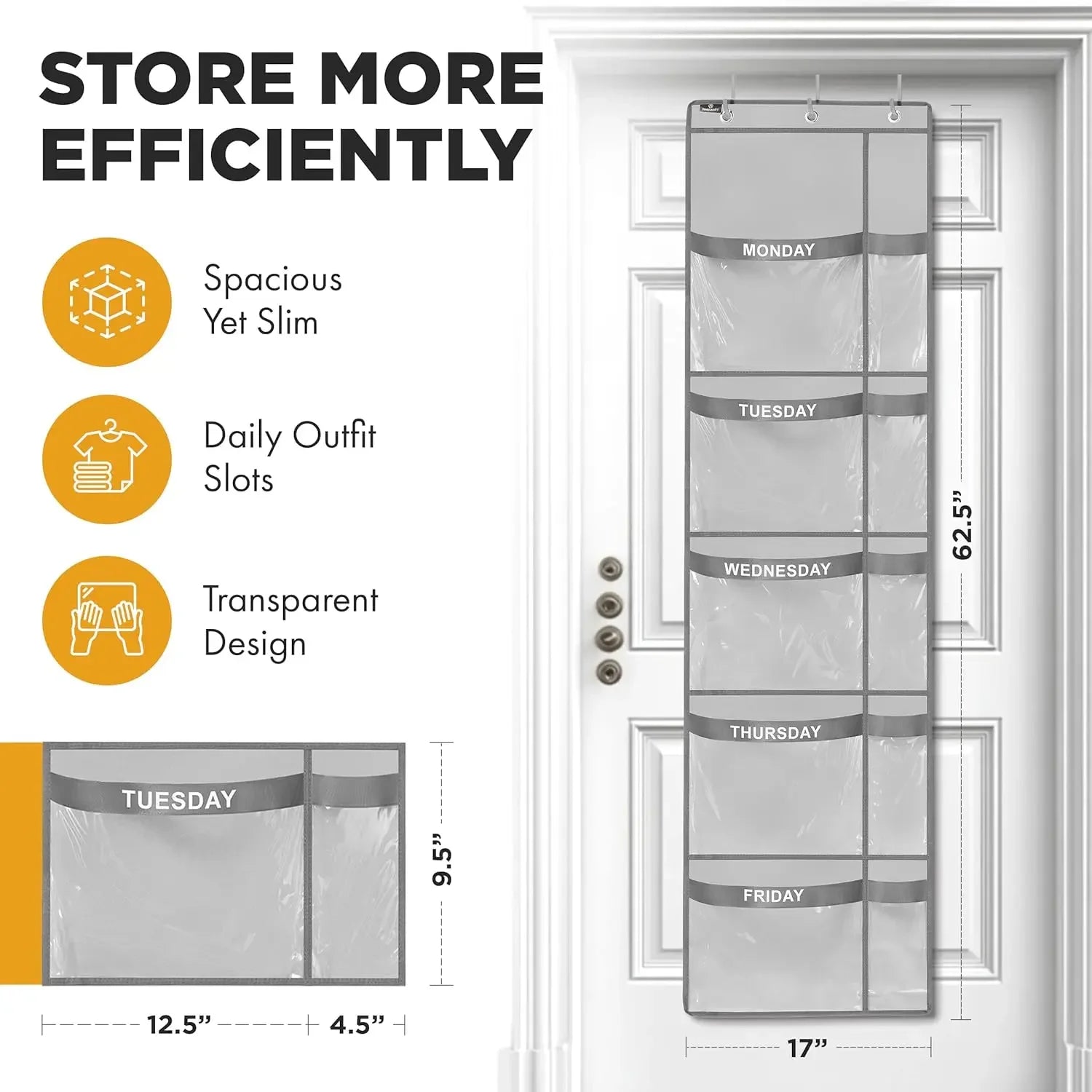 5-Shelf Weekly Clothes Organizer with Day Labels - Space-Saving Hanging Storage for Kids (Grey) Peaceful Pleasures Health and Wellness