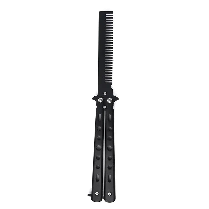Foldable Comb Stainless Steel Practice Training Butterfly Knife Comb Beard Moustache Brushe Salon Hairdressing Styling Tool Peaceful Pleasures Health and Wellness 1