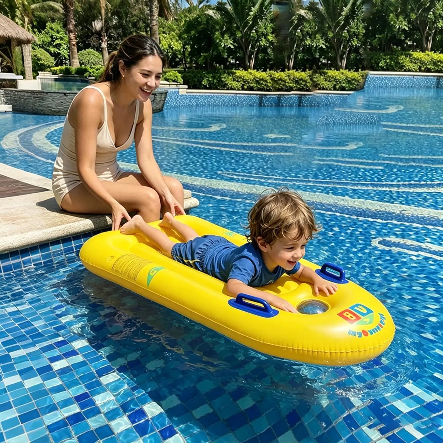 Inflatable Body Board with Handles PVC Blow Up Pool Float Swim Toy for Kids Beach Pool Garden Lake Summer Travel Peaceful Pleasures Health and Wellness