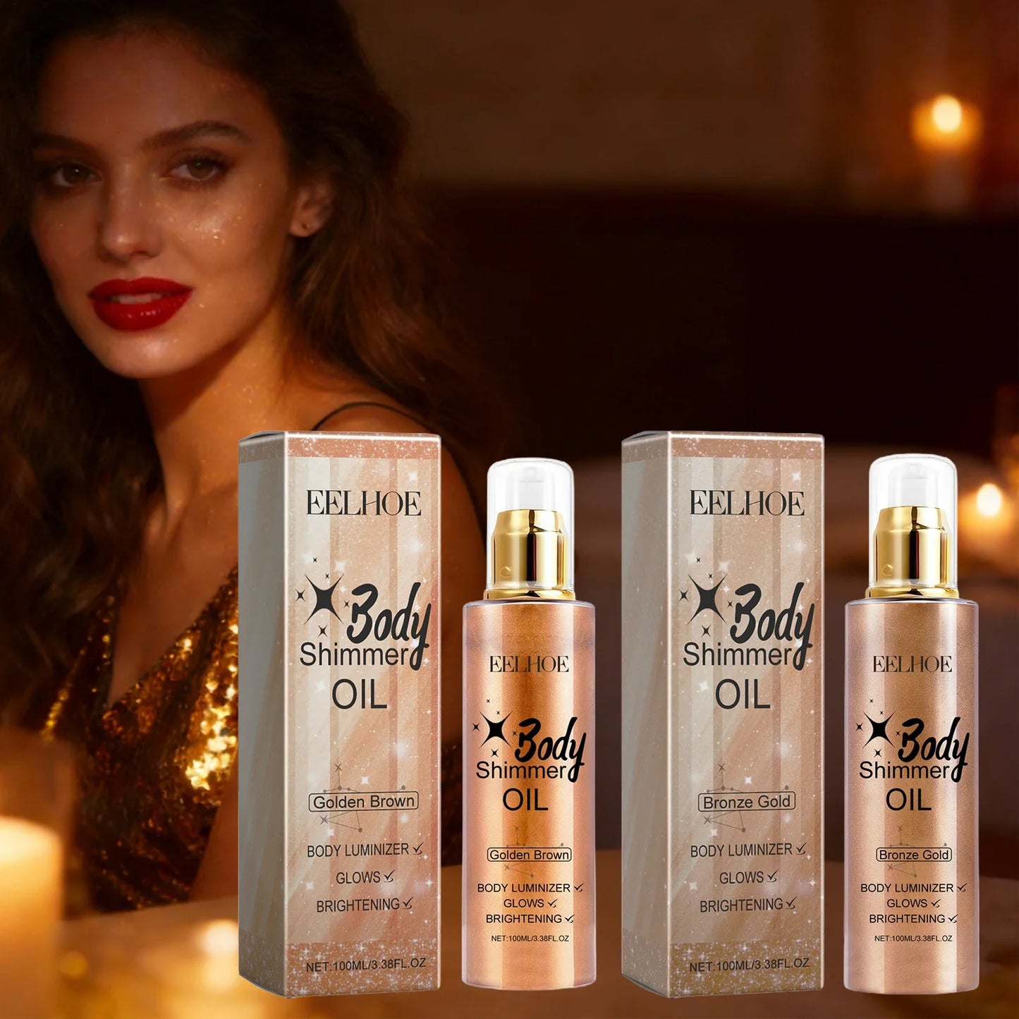 EELHOE Shimmer Body Oil – Glow Highlighter for Face & Body