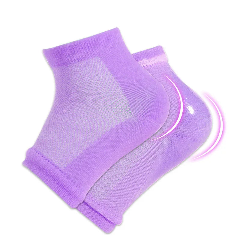 Moisturizing heel socks 1 pairs of gel lined toe less hydrotherapy socks can heal and treat dry and cracked heels during sleep Peaceful Pleasures Health and Wellness purple