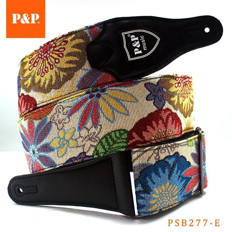 P&p Adjustable Embroidered Cotton Guitar Strap Widening Thickening