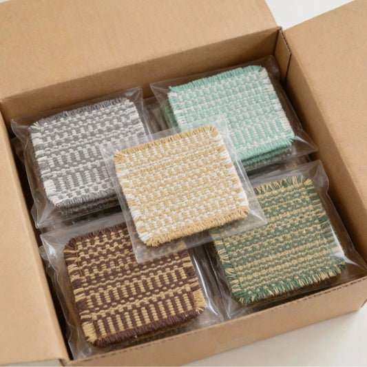 Vintage-inspired, tassel-trimmed woven coasters. checkered square fabric trivets, perfect for coffee, tea, and more Peaceful Pleasures Health and Wellness