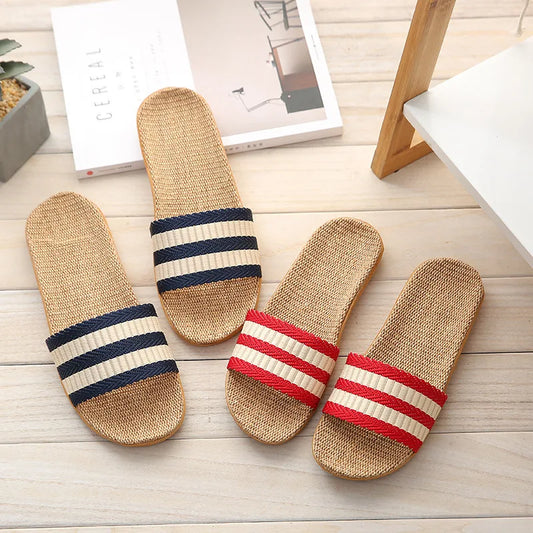 Women's Linen Flat Slippers – Lightweight Summer Home Slides
