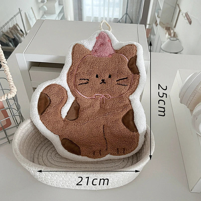 Hanging Style Thickened Pet Cat Super Absorbent Cute Cartoon Hand Towel Coral Fleece Kitchen Bathroom Practical Home Furnishings Peaceful Pleasures Health and Wellness C