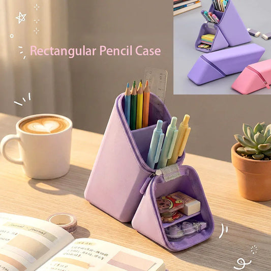 1pcs Silicone Pencil Case Large Capacity Student Pencil Case Gradient Rectangular Stationery Organizer Pencil Case Peaceful Pleasures Health and Wellness