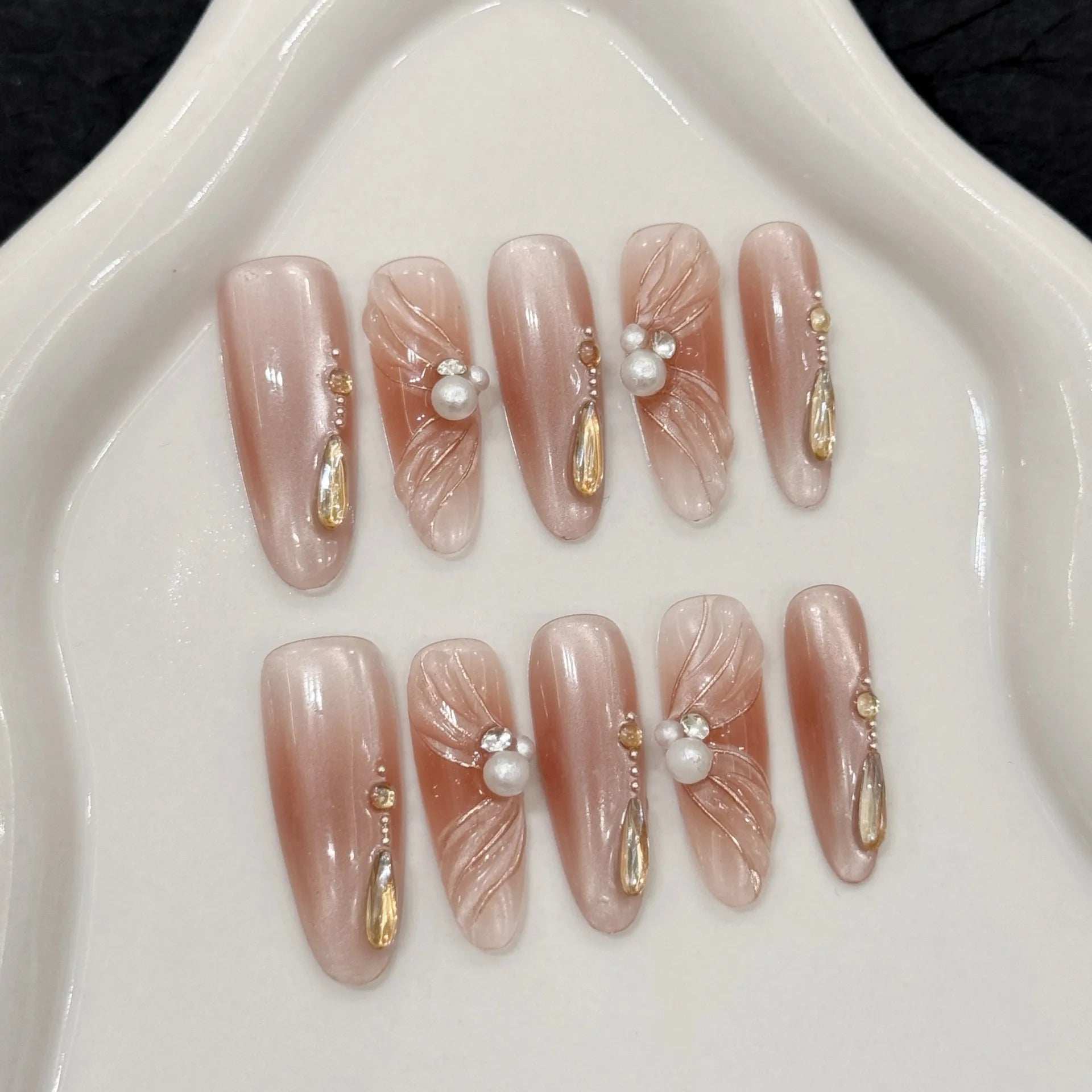 10pcs Handmade Press on Nails Sweet Pink Ballet Lady Fake Nail Tips Wearable Detachable Fashion Pearl Diamond Decor False Nails Peaceful Pleasures Health and Wellness S