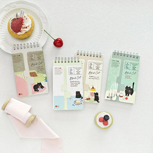 A7 Mini Pocket Notebook Cat Time Cover Word Book Portable Fresh Cute Peaceful Pleasures Health and Wellness