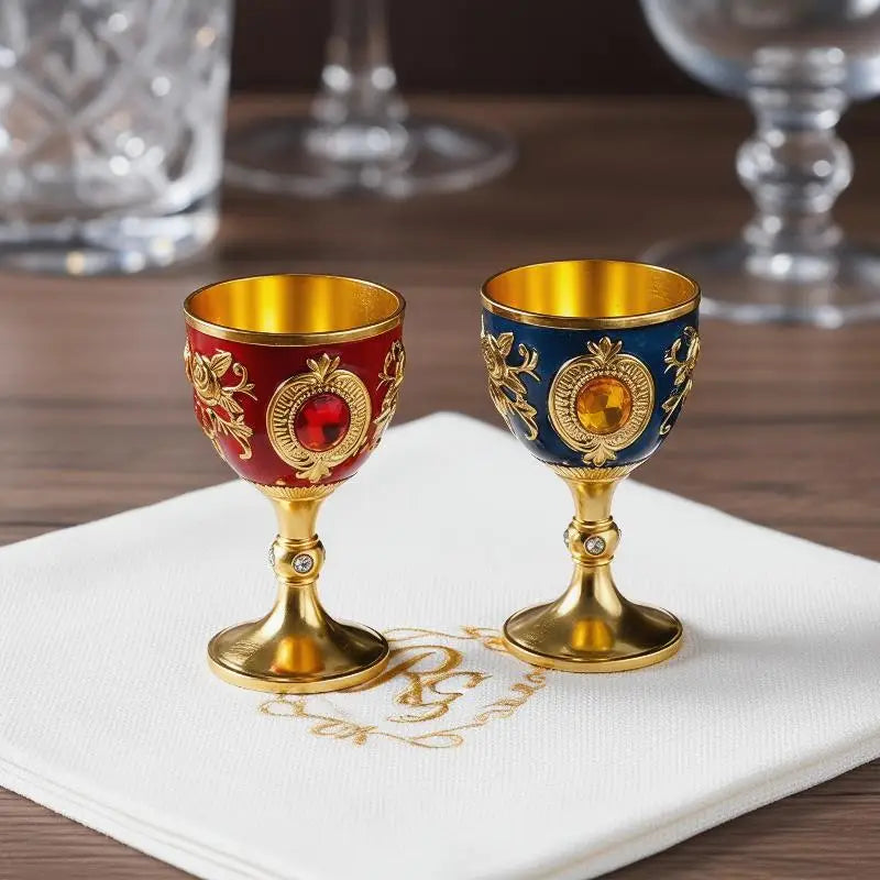 Vintage European Embossed Enamel Mini Goblet | Alloy Wine Cup
