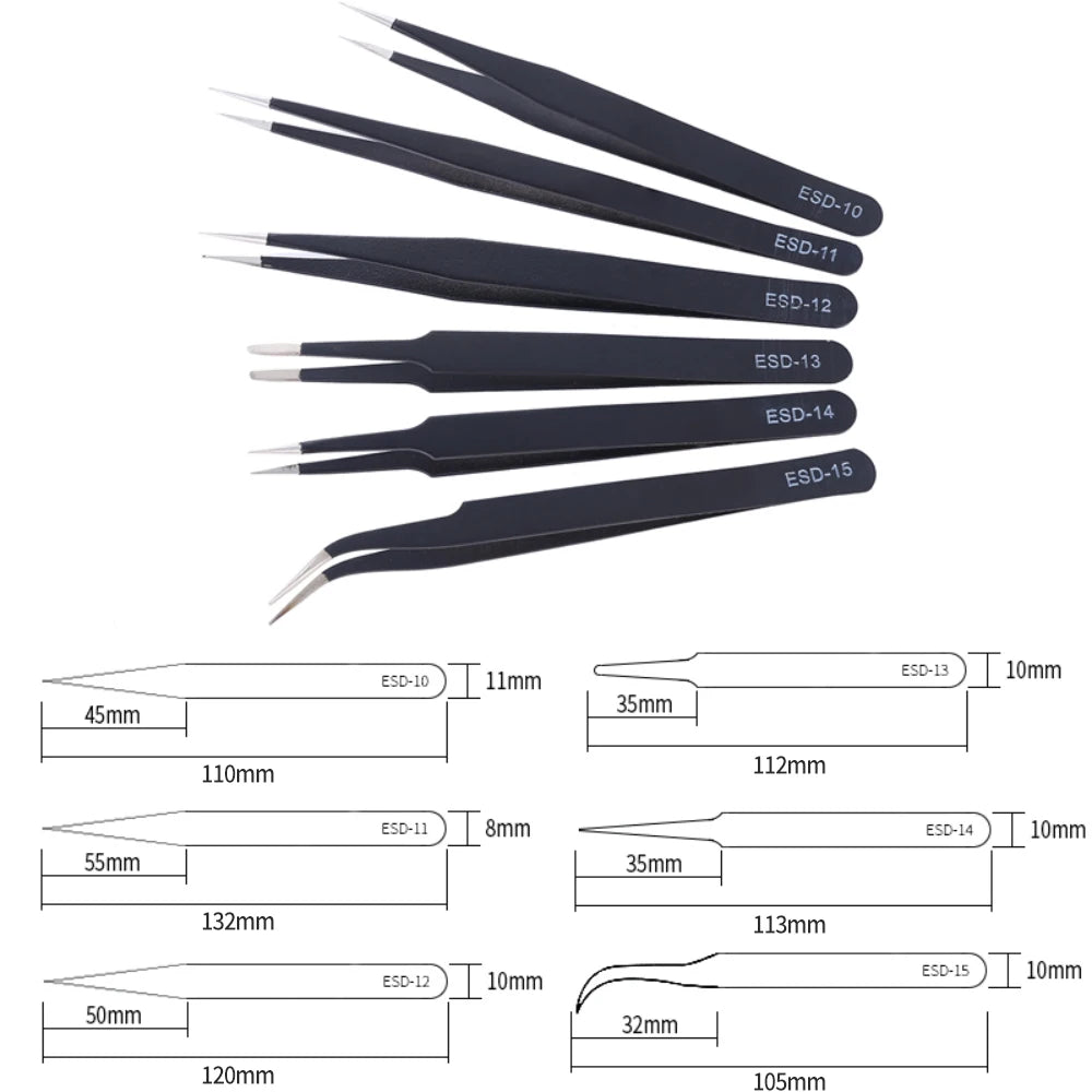 6pcs Precision Tweezers Set ESD Anti-Static Stainless Steel Tweezers Repair Tools for Electronics Repair Soldering Craft Tools Peaceful Pleasures Health and Wellness