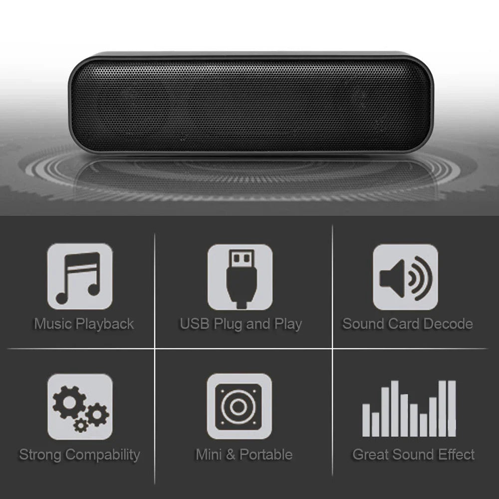 AyeBeau USB Wired Desktop Soundbar Speaker 6W – PC, Laptop & TV