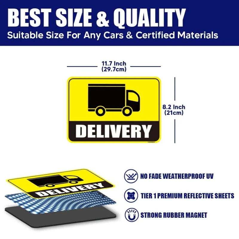 2-Pack Reflective Delivery Driver Car Magnets – Waterproof Signs