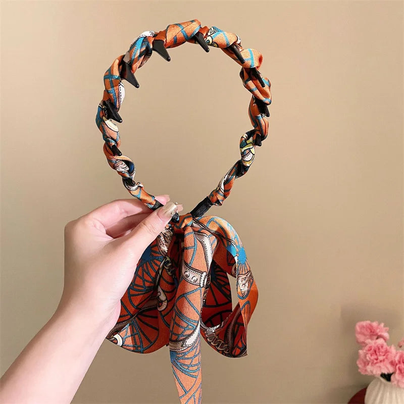 Elegant Floral Ribbon Comb Headband for Women | Wave Band