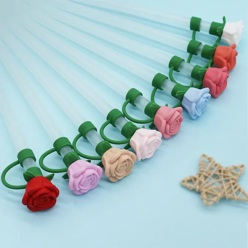 Hot 9-10mm Rose Flower Straw Cover for Stanley Large Silicone Diameter Heat-resistant Dust Proof Straw Plug Cap Cup Accessorie Peaceful Pleasures Health and Wellness