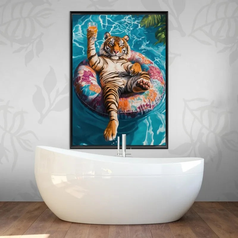 Funny Animals Swimming Pool Canvas Wall Art | Bathroom Decor