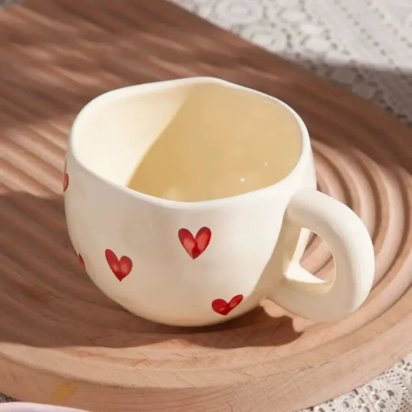 Hand-Painted Heart Ceramic Mug | Romantic Valentine's Day Gift