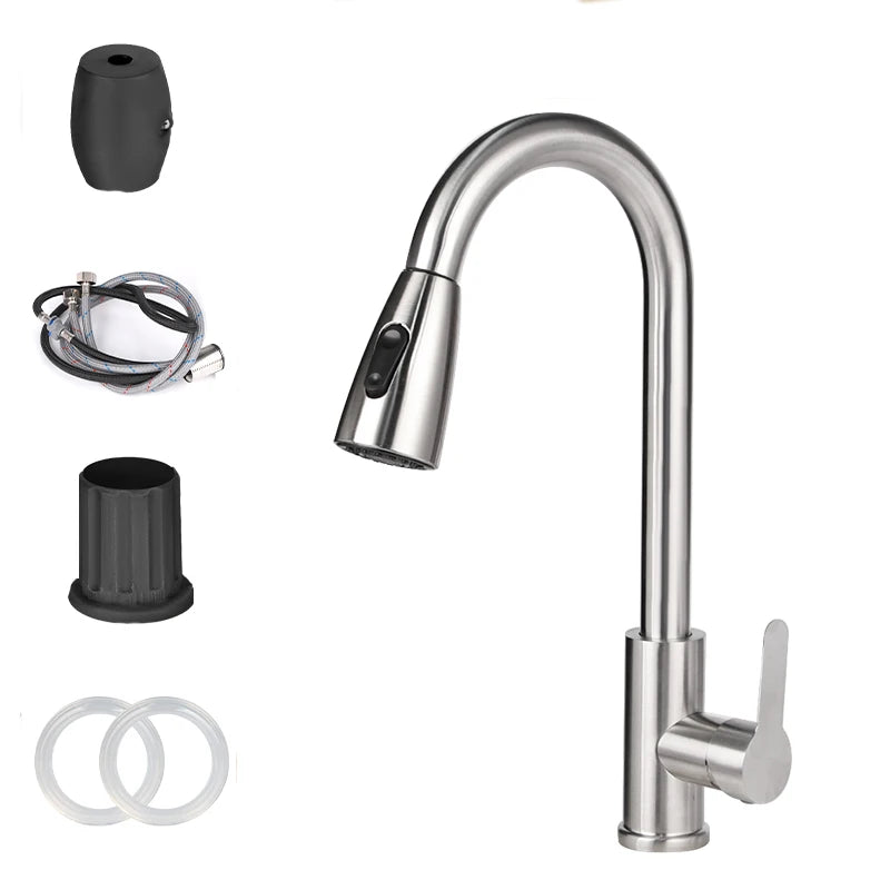 Pull-Out Kitchen Faucet Single Hole | Chrome & Black Mixer Tap