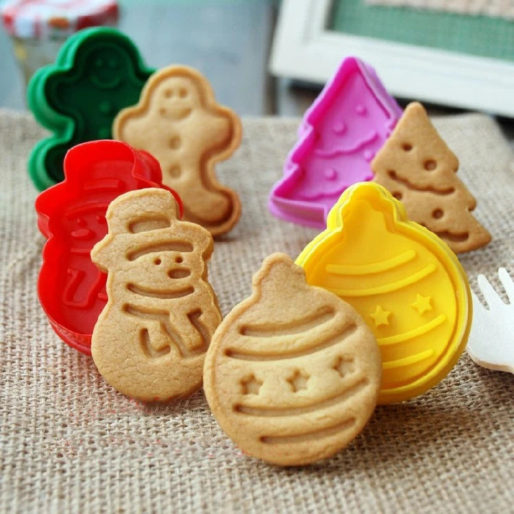 4-Piece 3D Cartoon Cookie Stamp & Cutter Mold Set – DIY Biscuit Baking Molds