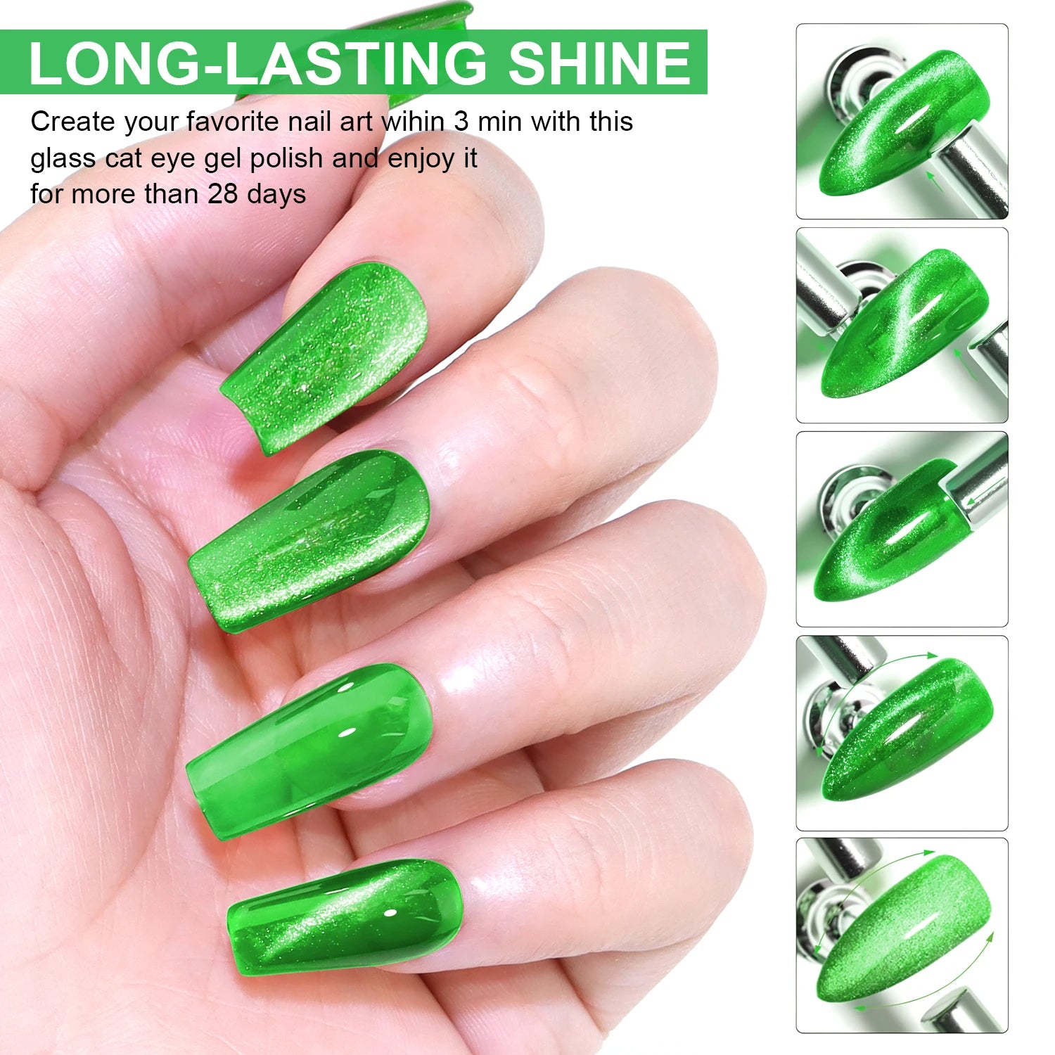 Green Cat Eye Gel Polish – Glossy Magnetic Gel Nail Polish with Holographic 9D Cat Eye Effect, Long-Lasting Soak Off UV LED Gel Peaceful Pleasures Health and Wellness