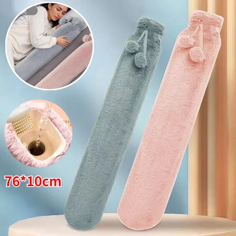 NEW 76*10cm Extra Long Hot Water Bottles Bag Leak-Proof Hot Water Filling Plush Winter Electric-Free Bed Heater Hand Foot Warmer Peaceful Pleasures Health and Wellness