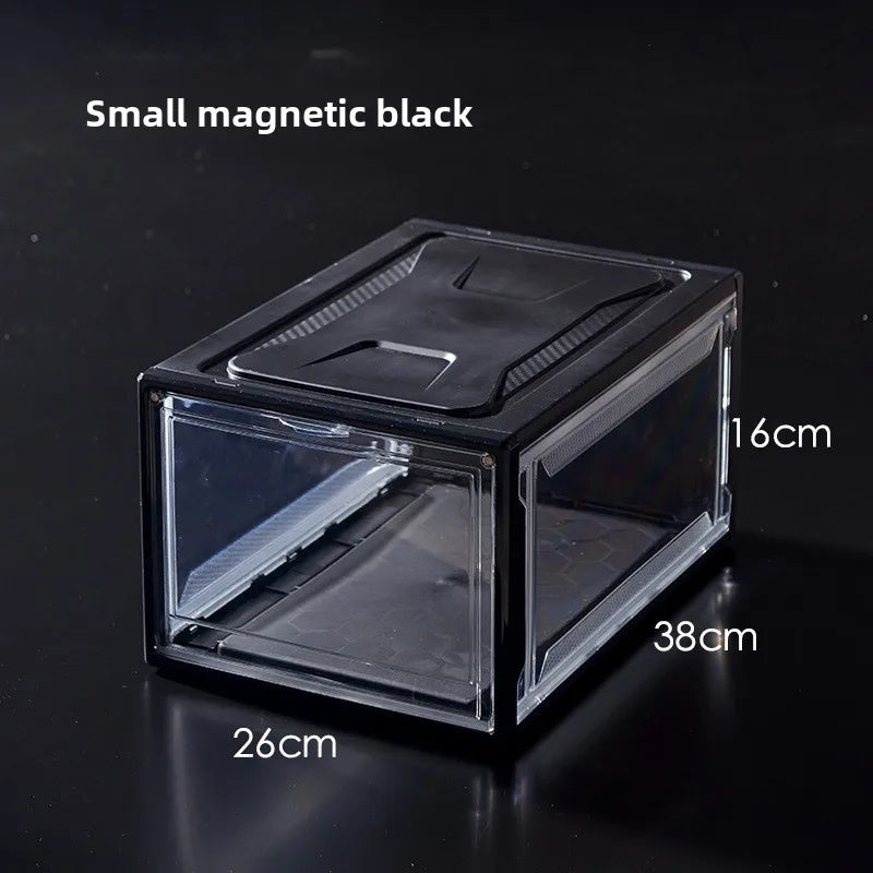 ‌Transparent Assembly Sneaker Organizer Flip Top Basketball Shoe Display Box Showcase Collectibles Unisex Home Décor Essential Peaceful Pleasures Health and Wellness Magnetic S Black