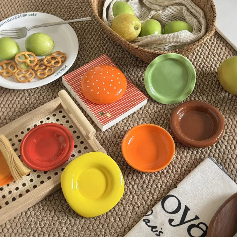 Cute Hamburger Shaped Bone Spitting Dish Set Household Dining Plates Dipping Utensil High Value Dish Dipping Utensil Practical Peaceful Pleasures Health and Wellness