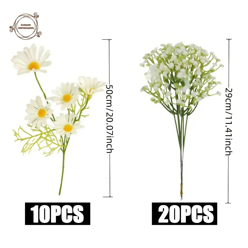 30pcs Artificial Chamomile & Gypsophila Bouquet | Wedding Decor
