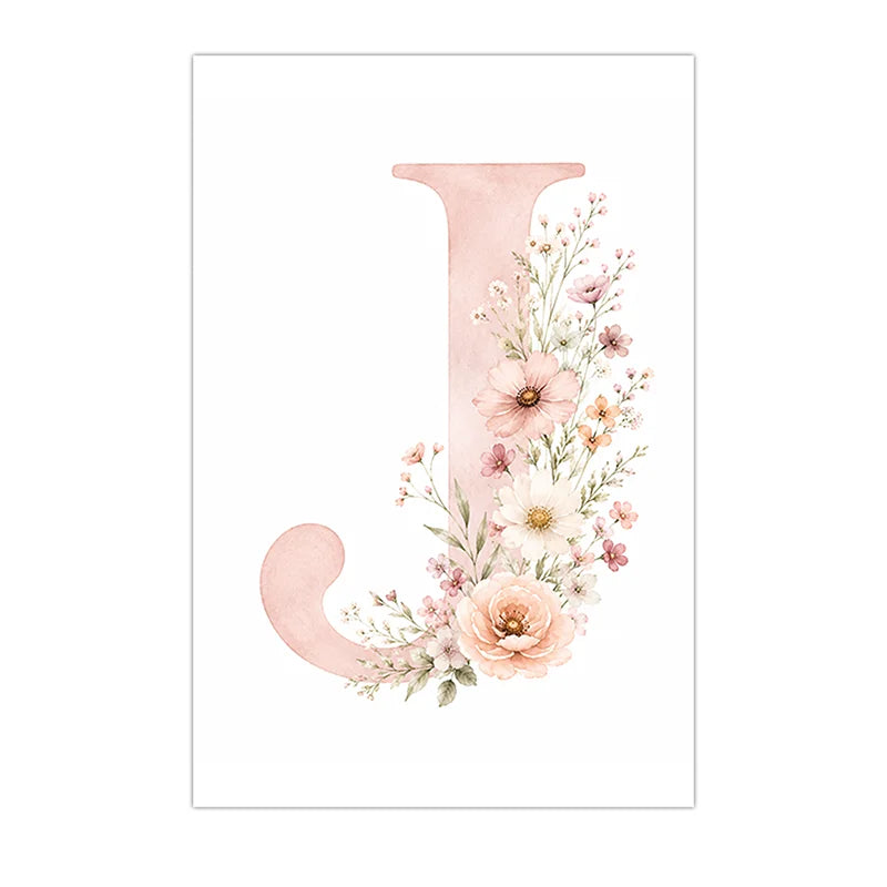 Custom Alphabet Wall Art Floral Rainbow Letter Canvas Painting Pink Poster Print Kids Room Wall Decor Peaceful Pleasures Health and Wellness