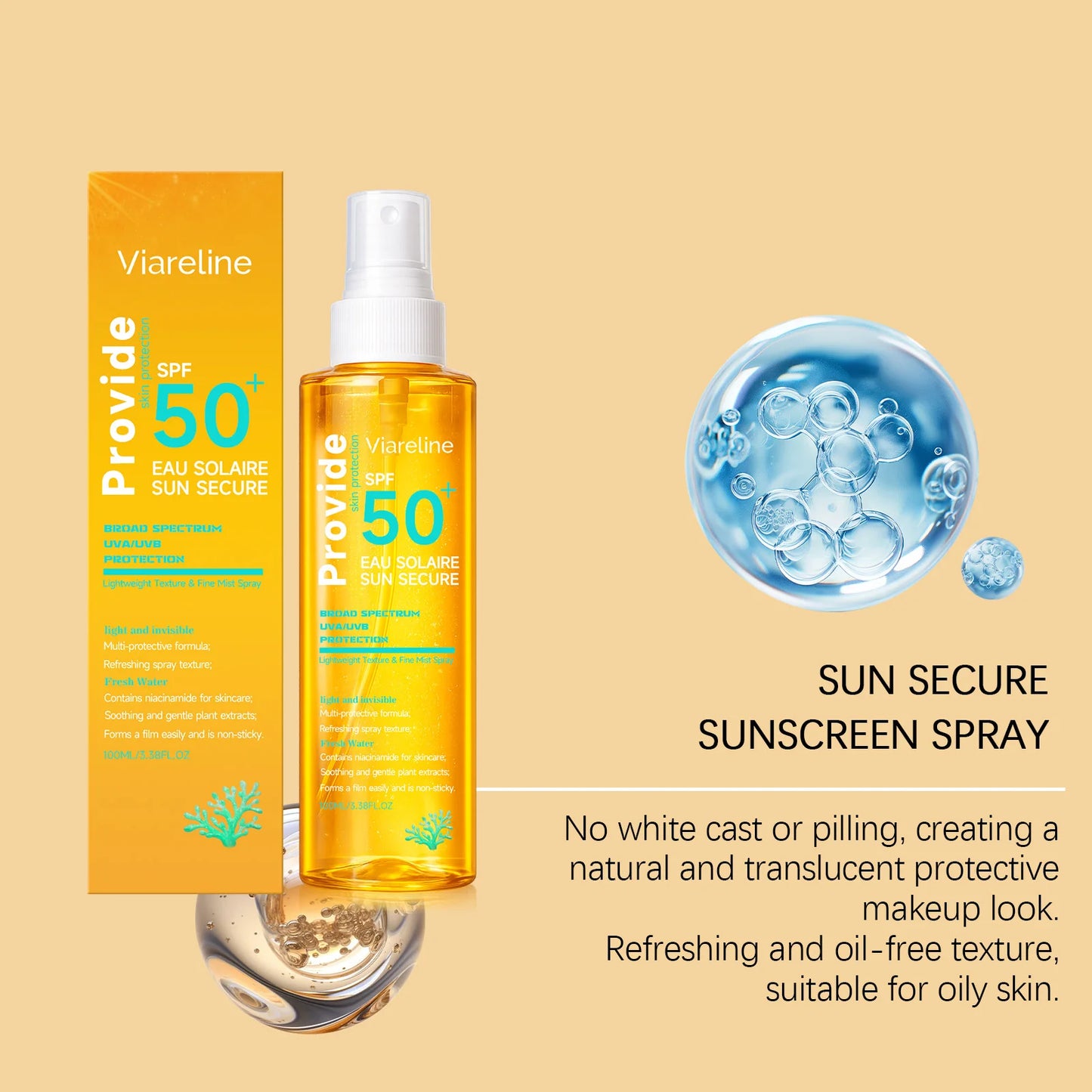 100ML Spf50 Sunscreen Spray Non-stciky Protect Skin Moisturizing Enhance Smoothness Refreshing Prevent Sunburn Sunscreen Spray Peaceful Pleasures Health and Wellness