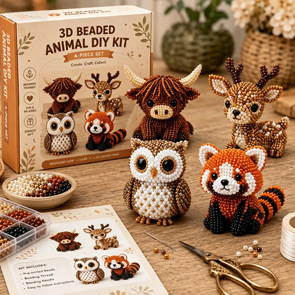 Handmade DIY Animal Bead Set,3D Beaded Animal Craft Kit,Bead Pet Keychain Making Kit,Rainy Day Indoor/Family Bonding Activities Peaceful Pleasures Health and Wellness