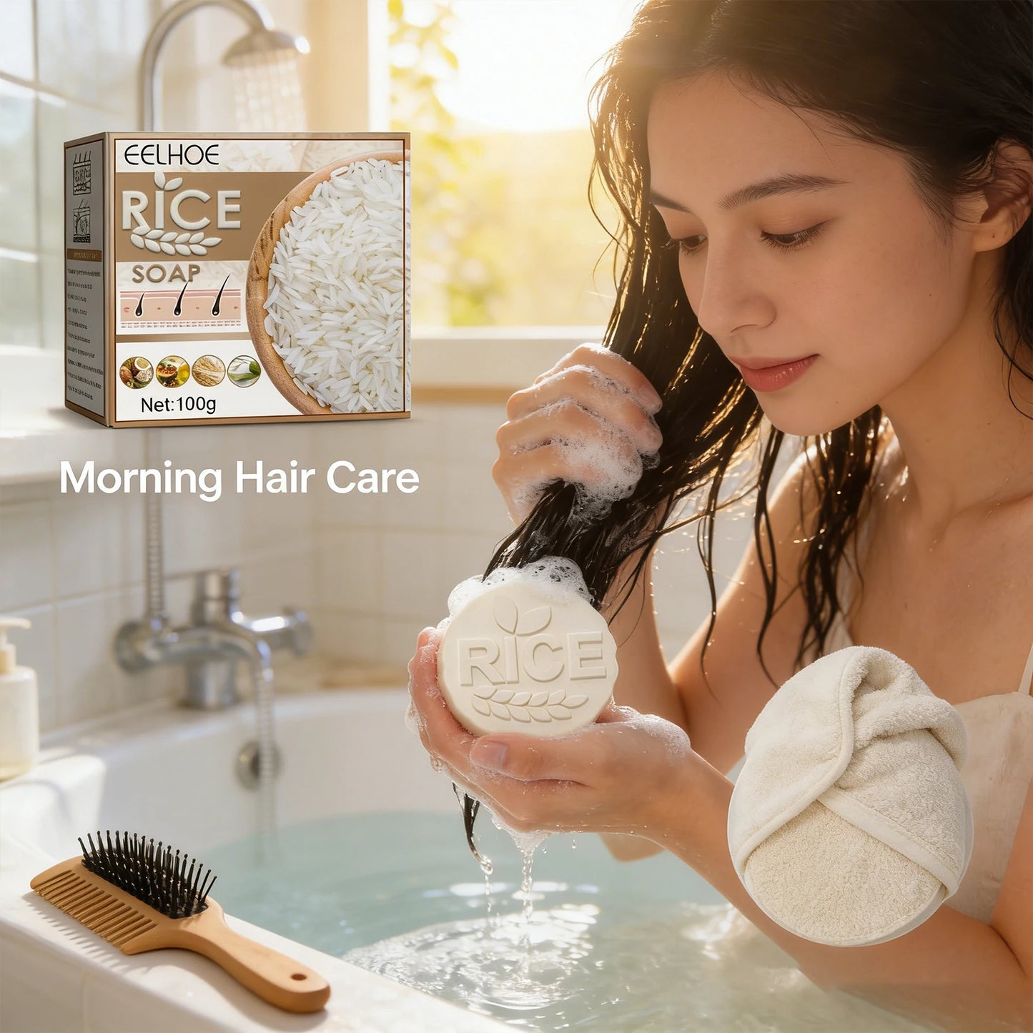 Hair Care Rice Soap Effectively Remove Dandruff Repairing Damaged Scalp Prevent Hair Loss Control Oil Moisturizing Rice Shampoo Peaceful Pleasures Health and Wellness