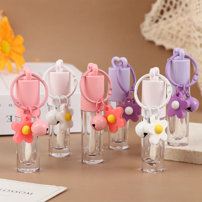 2.5ml Pink Heart-shaped Lip Enamel Tube With Keychain And Brush Rod Lip Gloss Tube Empty Bottle Lips Glaze Container Makeup Tool Peaceful Pleasures Health and Wellness