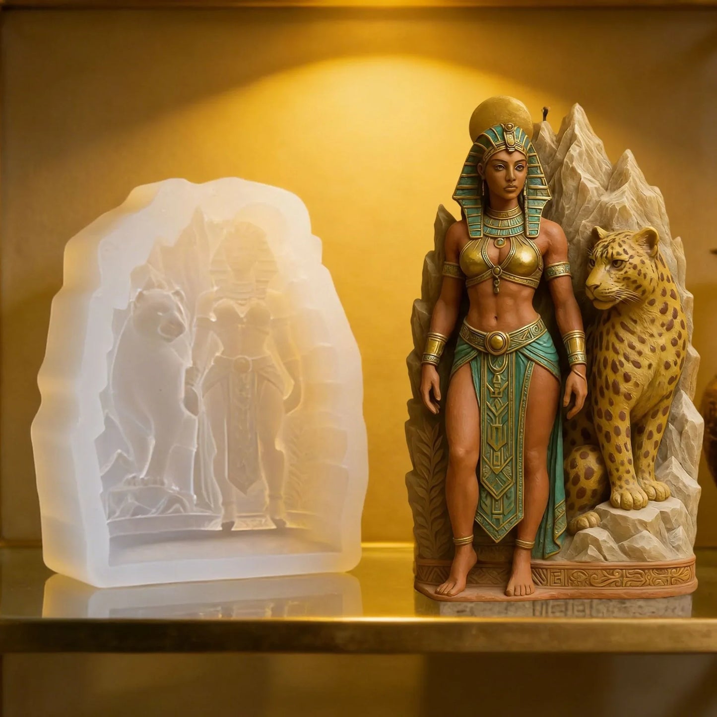 3D Egyptian Queen Leopard Silicone Mold – Candle Soap Resin
