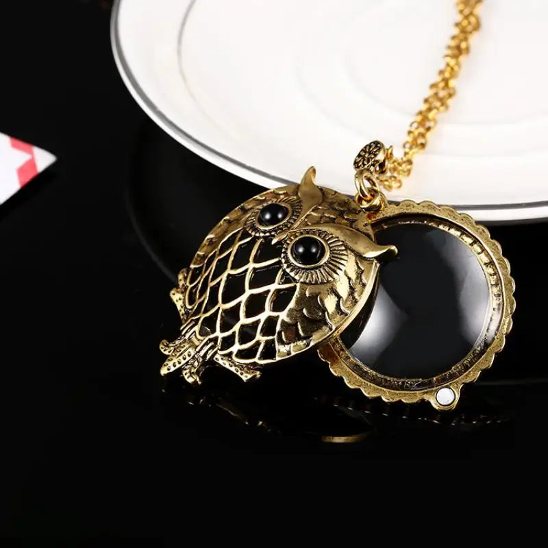 Owl Necklace Retro Hollow Magnifying Glass Long Sweater Chain Glass Pendant Female Peaceful Pleasures Health and Wellness
