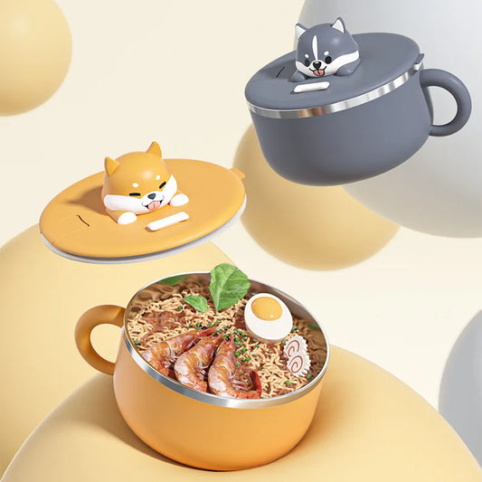 1200ml Ramen Bowl With Lid Stainless Steel Instant Noodle Cooker Fruit Salad Rice Soup Bowl Large Lunch Box Kitchen Accessories Peaceful Pleasures Health and Wellness