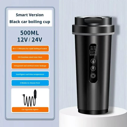 Car Electric Kettle Portable Smart Heating Cup 12V/24V No Current Limitation Anti-Dry Burning Intelligent Constant Temperature Peaceful Pleasures Health and Wellness