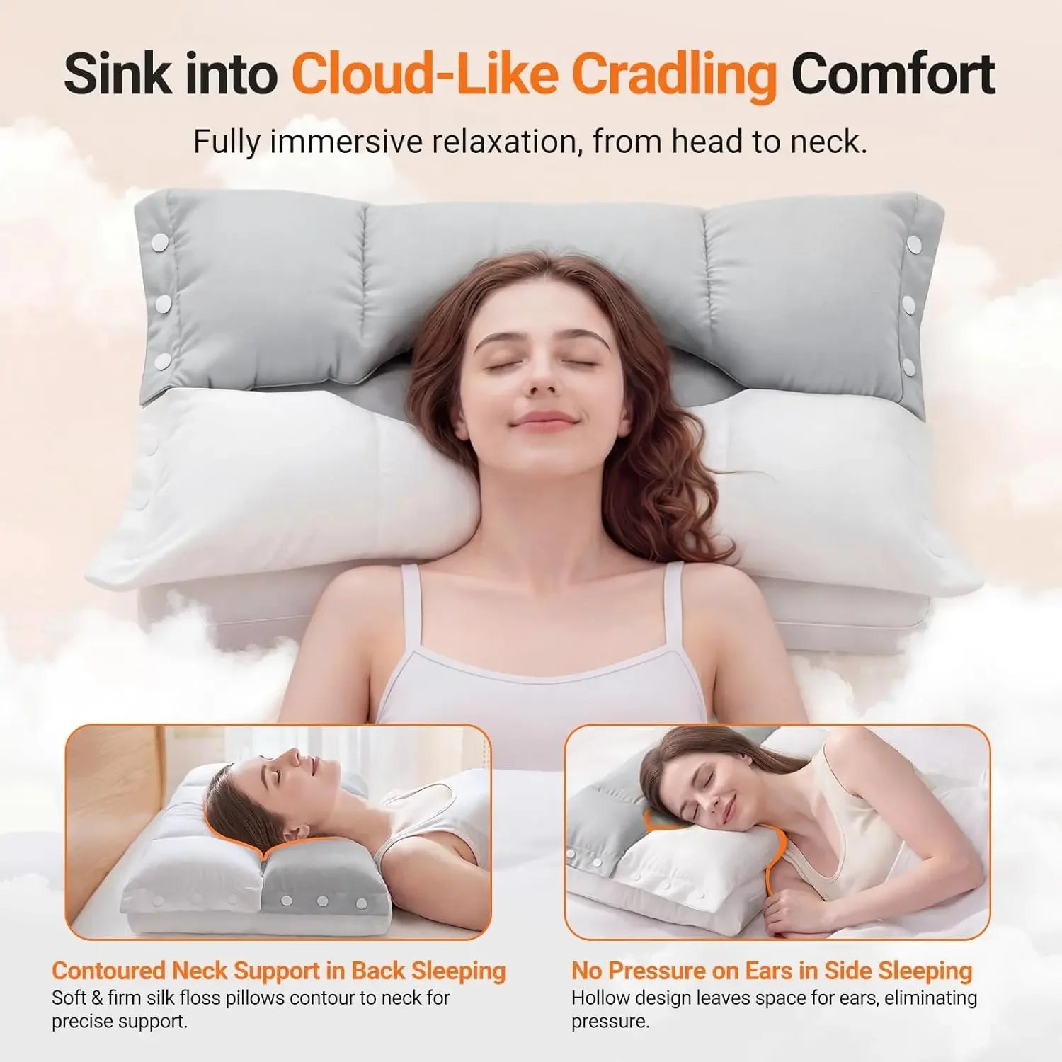 Dual Support Memory Foam Neck Pillow with O-Shaped Cutout for Back, Side & Stomach Sleepers - Adjustable Height & Soft Cover Peaceful Pleasures Health and Wellness