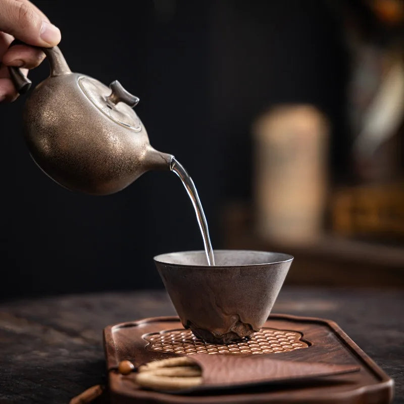 Gilt Rust Glaze Ceramic Tea Cup | New Chinese Master Cup Ceramic Tea Cup Peaceful Pleasures Health and Wellness