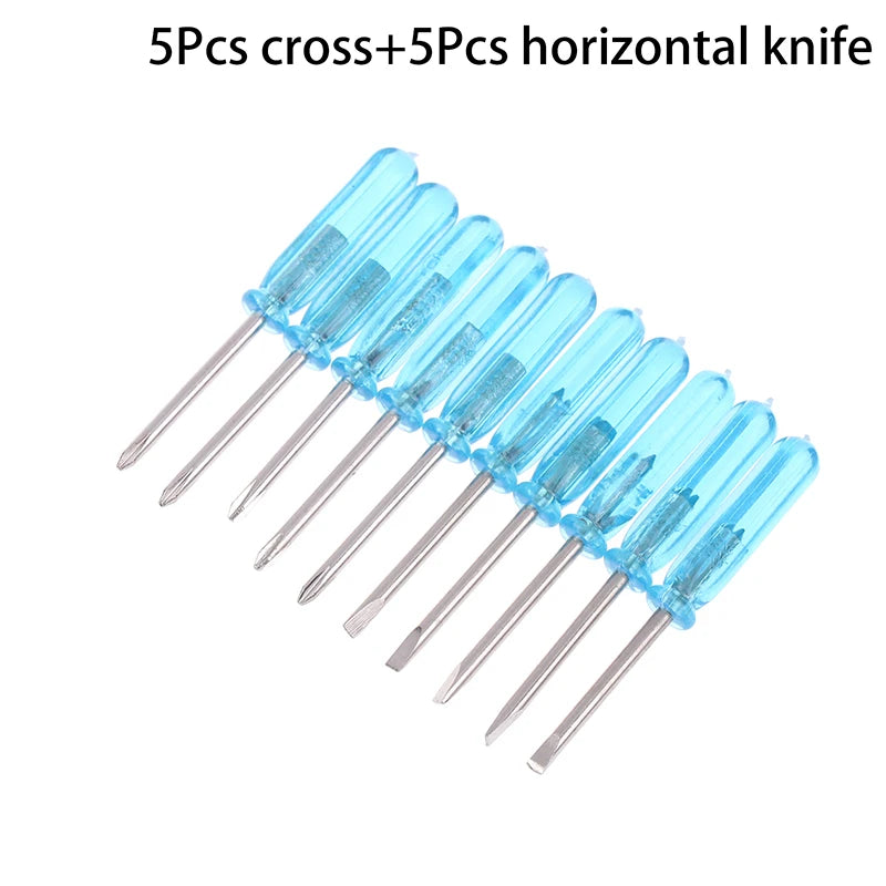 10Pcs Mini Screwdriver Blue Handle Mini Phillips Screwdriver Set Cross/Horizontal Head Precision Repair Tools Electronics Tools Peaceful Pleasures Health and Wellness A4