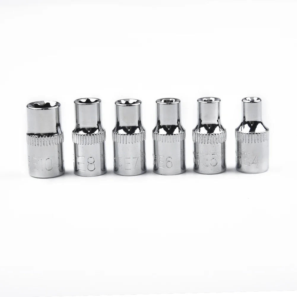 6-Pc 1/4" Drive Torx Star Female E-Socket Set E4–E10
