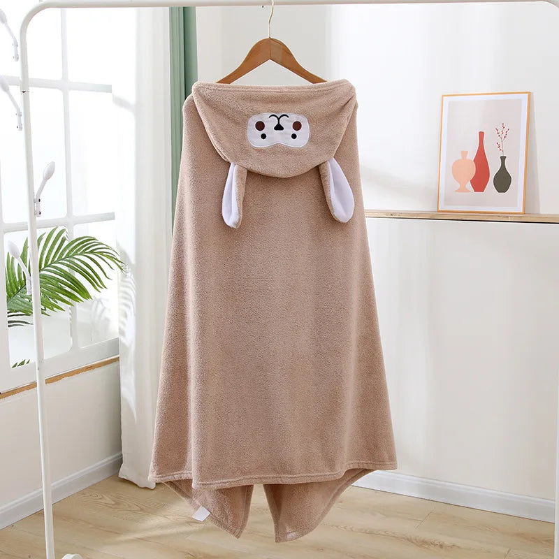 Kids Hooded Bath Towel | Coral Fleece Toddler Bathrobe
