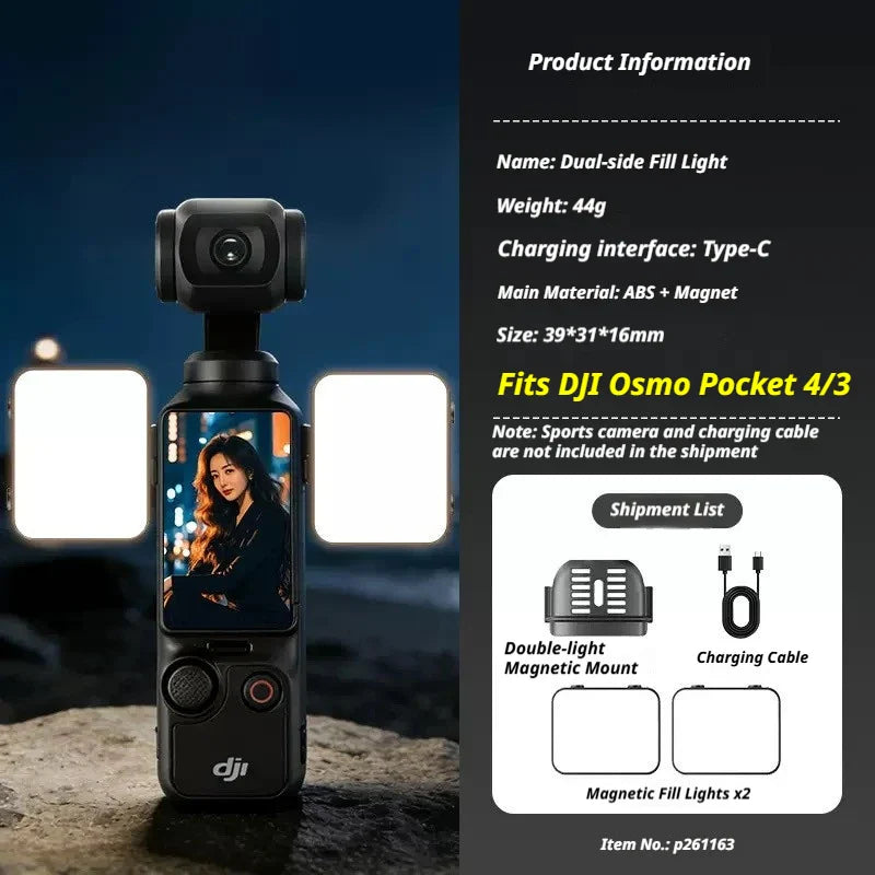 Magnetic LED Fill Light for DJI Osmo Pocket 3 & 4 USB-C