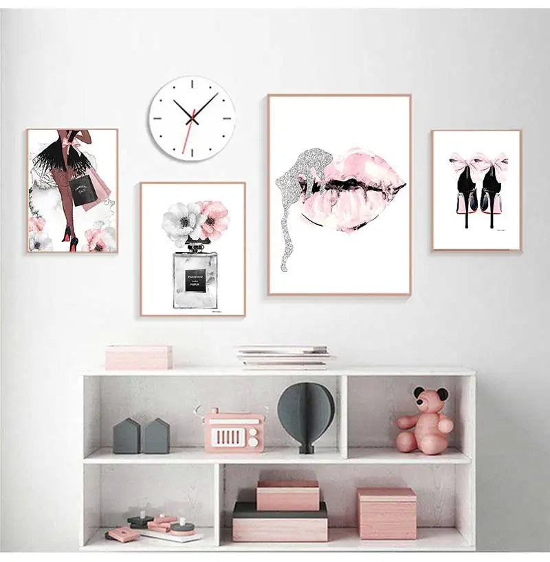 Modern Fashion Canvas Wall Art | Women Lips High Heels Poster